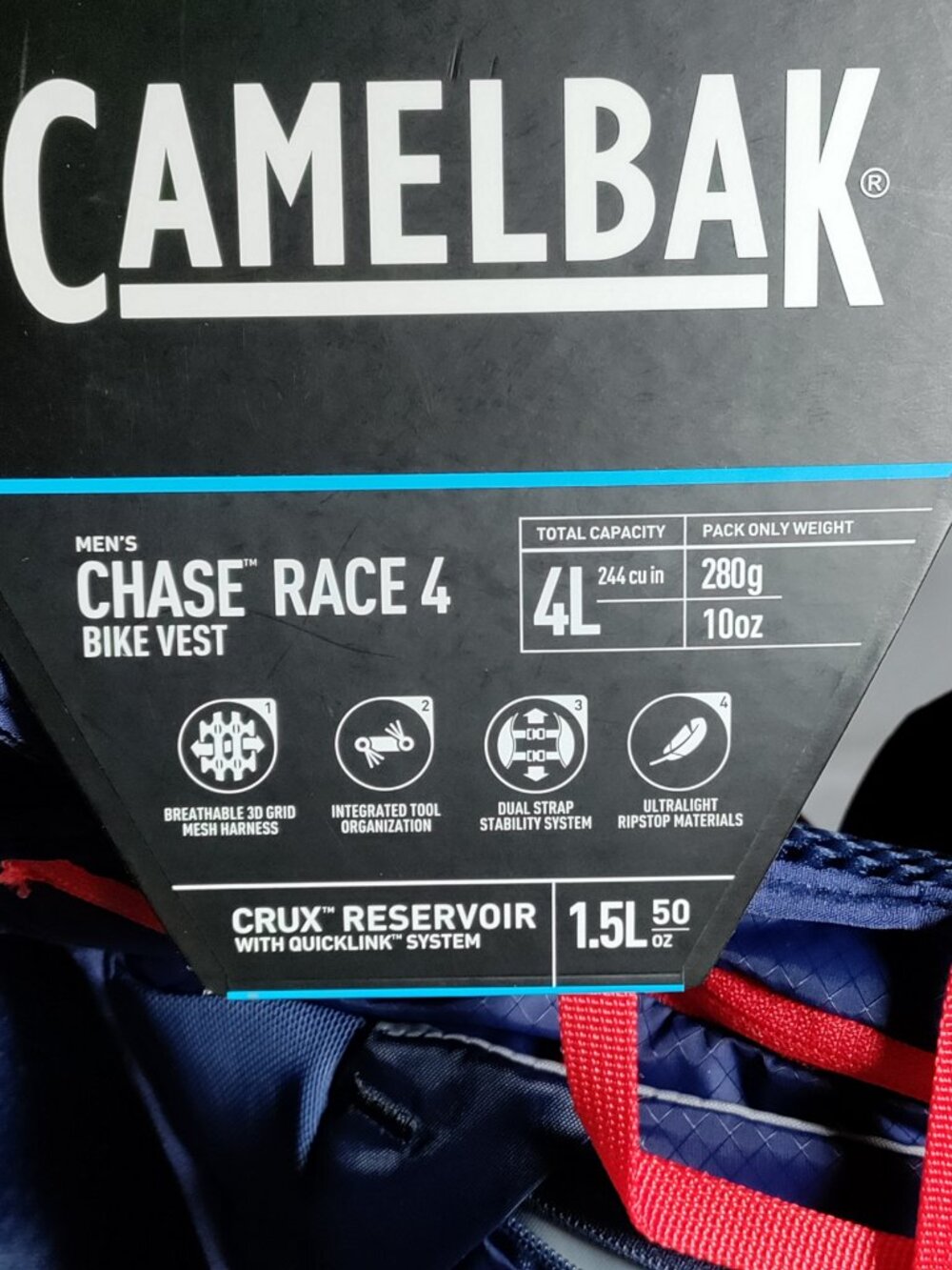 CamelBak Chase Race 4 Mens Bike Hydration Vest 50oz 1.5L Deep Sea NWT - Picture 3 of 5